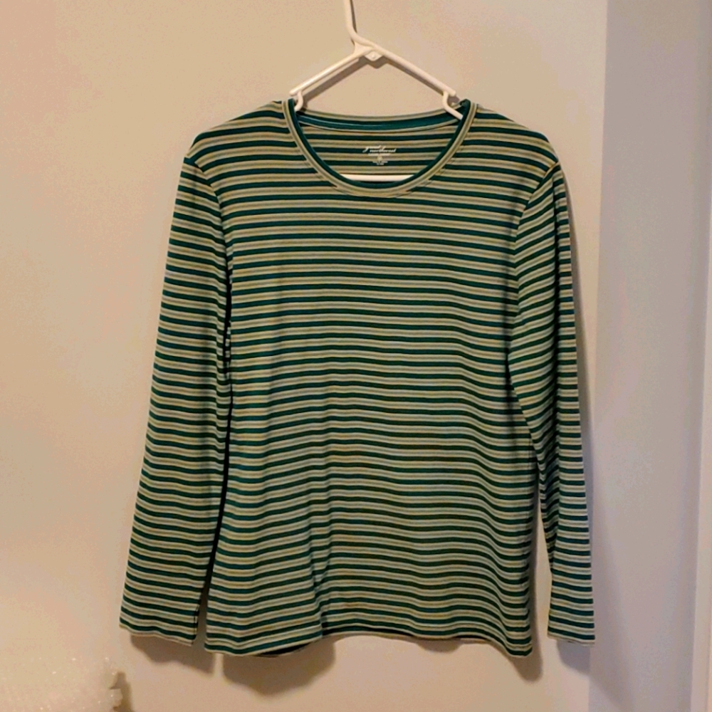 Teal Striped Crew Neck Shirt